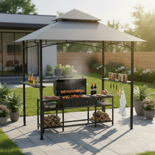 Load image into Gallery viewer, GVDV 8'x 5' Grill Gazebo Canopy, Outdoor BBQ Gazebo Shelter with 2 Side Shelves & Double-Tiered Top