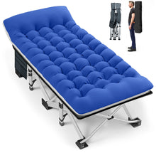 Load image into Gallery viewer, GVDV Folding Camping Cot for Adults with 2 Sided Mattress - 75" x 28" Cot, 1200D Oxford Portable Cot Bed with Carry Bag for Camp Travel Guest, Blue