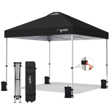 Load image into Gallery viewer, GVDV 10 x 10 ft Pop-up Canopy Tent Straight Legs Instant Canopy with Wheeled Bag, 4 Stakes, 4 Ropes, 4 sandbags, Black