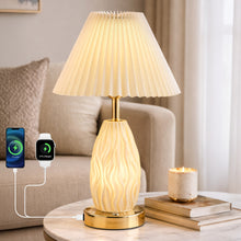 Load image into Gallery viewer, HadinEEon 17.5" Table Lamp with USB A&C Ports and Night Light, Touch Control 3 Way Dimmable Beside Lamp, for Bedroom Living Room Office, Beige