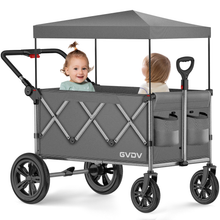 Load image into Gallery viewer, GVDV Wagon Stroller for Kids, 3-in-1 Collapsible Double Stroller Wagon for Toddlers with Removable Canopy, 5-Point Harness, Pull & Push Handle and All-Terrain Beach Wheels, Gray