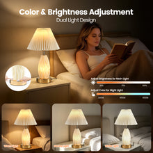 Load image into Gallery viewer, HadinEEon 17.5" Table Lamp with USB A&C Ports and Night Light, Touch Control 3 Way Dimmable Beside Lamp, for Bedroom Living Room Office, Beige