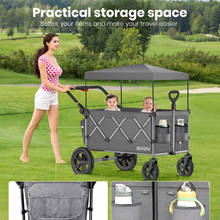 Load image into Gallery viewer, GVDV Wagon Stroller for Kids, 3-in-1 Collapsible Double Stroller Wagon for Toddlers with Removable Canopy, 5-Point Harness, Pull & Push Handle and All-Terrain Beach Wheels, Gray