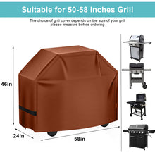 Load image into Gallery viewer, GVDV Grill Cover, 58 inch BBQ Gas Grill Cover for Outdoor Grill, Adjustable Barbecue Cover Waterproof, Rip-Proof, Anti-UV, Fade Resistant(Brown)
