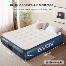 Load image into Gallery viewer, GVDV 16" Queen Air Mattress with Built-in Pump, Raised Inflatable Bed for Home & Guests, Quiet Surface Blow-up Mattress, Portable Air Bed, Colchón Inflable, Supports up to 660 lbs