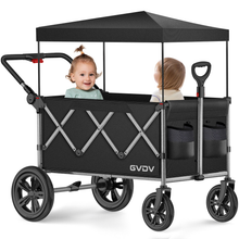 Load image into Gallery viewer, GVDV Wagon Stroller for Kids, 3-in-1 Collapsible Double Stroller Wagon for Toddlers with Removable Canopy, 5-Point Harness, Pull &amp; Push Handle and All-Terrain Beach Wheels, Black
