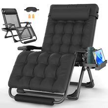 Load image into Gallery viewer, GVDV Oversized Zero Gravity Chair, 33In XXL Lounge Chair 500lbs Capcity with Removable Thick Cushion, Lawn Patio Reclining Chair Upgraded Alloy Lock and Cup Holder, for Indoor Outdoor, Black
