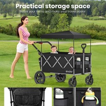 Load image into Gallery viewer, GVDV Wagon Stroller for Kids, 3-in-1 Collapsible Double Stroller Wagon for Toddlers with Removable Canopy, 5-Point Harness, Pull &amp; Push Handle and All-Terrain Beach Wheels, Black

