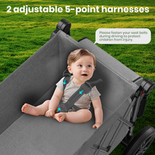 Load image into Gallery viewer, GVDV Wagon Stroller for Kids, 3-in-1 Collapsible Double Stroller Wagon for Toddlers with Removable Canopy, 5-Point Harness, Pull &amp; Push Handle and All-Terrain Beach Wheels, Gray
