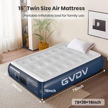 Load image into Gallery viewer, GVDV 16" Twin Air Mattress with Built-in Pump, Raised Inflatable Bed for Home &amp; Guests, Quiet Surface Blow-up Mattress, Portable Air Bed, Colchón Inflable, Supports up to 560 lbs
