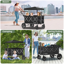 Load image into Gallery viewer, GVDV Wagon Stroller for Kids, 3-in-1 Collapsible Double Stroller Wagon for Toddlers with Removable Canopy, 5-Point Harness, Pull &amp; Push Handle and All-Terrain Beach Wheels, Black
