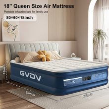 Load image into Gallery viewer, VDV 18" Queen Air Mattress with Built-in Pump, Raised Inflatable Air Bed for Guests &amp; Home, Comfortable Blow-up Mattress, Upgraded 4-Chamber Design, Supports up to 660 lbs
