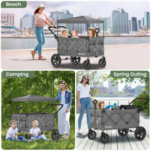 Load image into Gallery viewer, GVDV Wagon Stroller for Kids, 3-in-1 Collapsible Double Stroller Wagon for Toddlers with Removable Canopy, 5-Point Harness, Pull &amp; Push Handle and All-Terrain Beach Wheels, Gray
