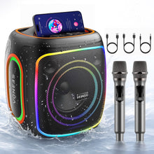 Load image into Gallery viewer, Seenda Karaoke Machine with Bluetooth &amp; 2 Wireless Microphones, IPX5 Waterproof Portable PA System with RGB Lights for Indoor/Outdoor Parties
